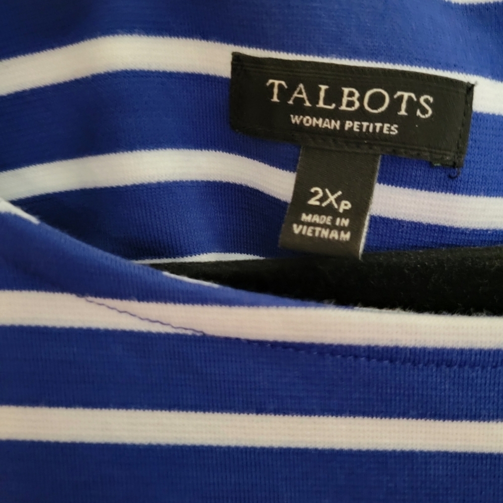 Talbots Sleeveless Blue White Striped Casual A-Line Dress 2XP - Picture 3 of 3